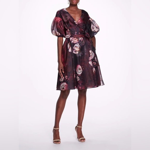 NWT Marchesa Notte Floral Cocktail Wrap Dress - Picture 2 of 16